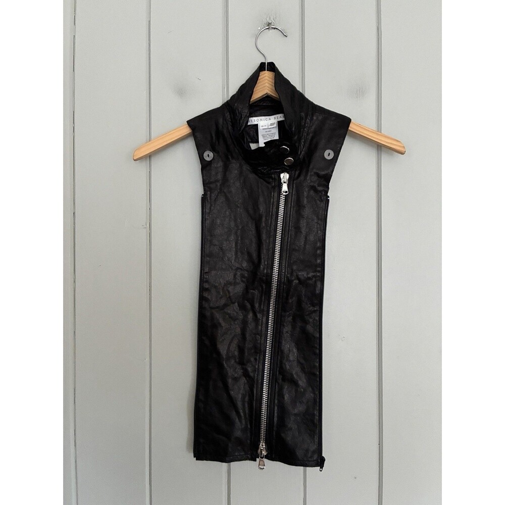 Veronica Beard Lamb Leather Moto Dickey One Size Black Zip Collar